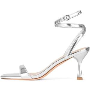 Adrizzlein Kitten Heels for Women Strappy Heels Square Open Toe Lace up Heeled Sandals Ankle Wrap Strap Pumps Dress Shoes Wedding 9.5