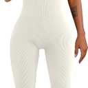 Women Workout Seamless Jumpsuit Yoga Ribbed Bodycon One Piece Tank Top Leggings Romper (X-Large, 02beige)