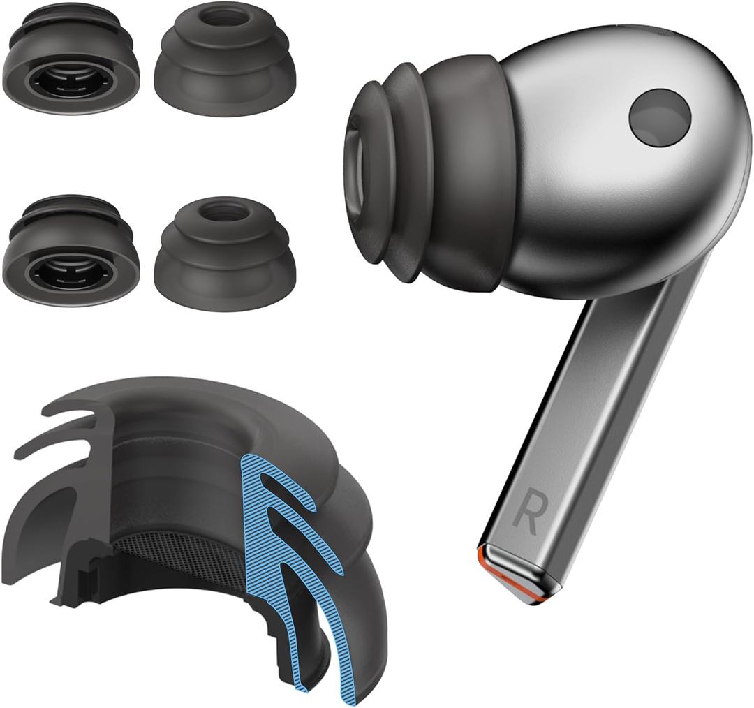 Premium Multi-Flange Eartips for Galaxy Buds3 Pro (Black, Large) Always Fits, Never Slips