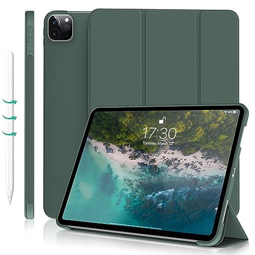 Kenke for iPad Pro 11 Inch Case 4th/3rd/2nd/1st Generation 2022/2021/2020/2018 2nd Pencil Magnetic Attachment Without Pencil Holder Soft Slim TPU Cover Auto Wake/Sleep (Dark Green)