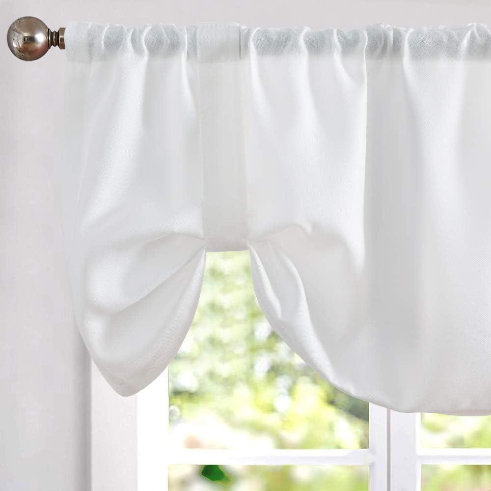jinchan Tie Up Shade Valance Curtains Faux Linen Textured for Kitchen Window for Living Room 20 Inch Light Filtering Adjustable Tie-up Shade Farmhouse Window Valance Rod Pocket 1 Panel White
