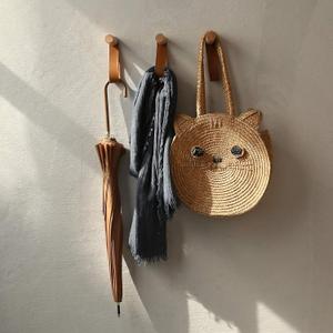 Wooden Hooks with Leather for Wall Mounted Single Hangers, Handmade Craft for Coats Hat Bags Rack;Wall-Mounted Wooden Coat Hooks, Set of 3 (Beechwood)
