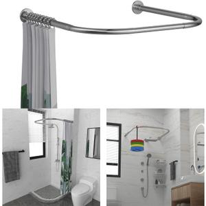 U Shower Curtain Rod Adjustable Stainless Steel U Shaped Rack Drill Free Install for Bathroom, Bathtub, Clothing Store (U Shaped, Length on both sides:31.5"-47",Middle width:34.7"-43")