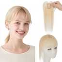 SEGO Clip in Bangs Real Human Hair, 360°3D Cover Wispy Bangs Topper Hair pieces for Women With Thinning Hair -613 Blonde
 Model:H24-613#