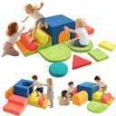 12-Piece Foam Climbing Blocks for Toddlers 1-3, Toddler Climbing Toys Indoor Soft Play Set, Kids Foam Climb Blocks with Tunnel, Steps, Rollers for Crawling, Montessori Indoor Play Gym