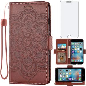 Asuwish Compatible with iPhone 6plus 6splus 6/6s Plus Wallet Case and Tempered Glass Screen Protector Flip Card Holder Cell Phone Cover for iPhone6 6+ iPhone6s 6s+ i 6P 6a S Six iPhone6splus Men Brown