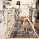 LOCHAS Washable Runner Rugs for Hallway, 2x8 Non Sip Kitchen Rug Runner for Bedroom Entryway Laundry Room, Long Abstract Runner Carpet for Bedside Floor, Brown Geometric Vintage Decor