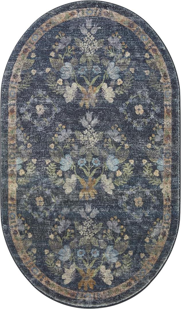 Loloi Rifle Paper Co. Courtyard Collection COU-04 Navy 2'-3" x 3'-9" Oval Accent Rug feat. CloudPile