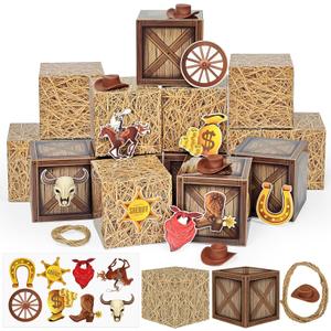 Cinrobiye 52 Pcs Western Centerpieces for TablesRodeo Cowboy Party Decorations Wild West Village Barn Country Party Hay Bales Boxes Goodie Boxes Gift Decor for Fall Harvest Baby Shower Party Supplies