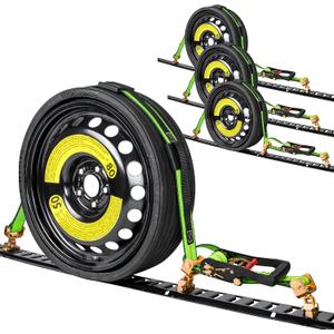 E Track Tire Straps, 2"x10', 4Pack,Car Hauler,Swivel Idler,4400lbs
Wheel Straps with E-Track Idler Swivel Anchors,Car Tie Down Straps for Trailers with 3 Rubber Blocks for Towing Car, ATV,UTV