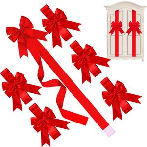 WILLBOND 6 Pcs Red Christmas Cabinet Ribbons Bows Large Red Bow Christmas Door Kitchen Cabinet Ribbon Bows Locker for Xmas Holidays Party Decorations Supplies