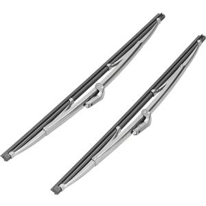 Universal 12" Wiper Blades, Stainless Steel Polished Silver Set for Front, Durable & Easy to Install