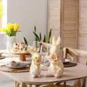 2 Pcs Easter Decorations Spring Glitter Bunny Flower Figurines Gold White Rhinestone Rabbit Resin Statue Set Cute Crystal Bunny Table Gifts or Home Desk Centerpieces Tiered Tray Indoor Decor