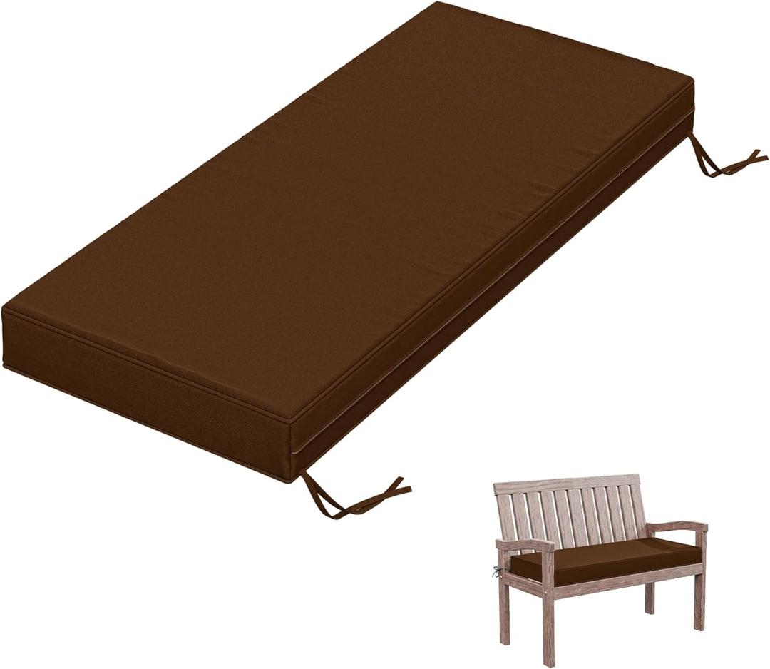 Outdoor Bench Cushion 42 X 18 X 3.5 Inch Thick Waterproof Patio Furniture Cushions, Patio Porch Swing Replacement Seat Pad with Tie Straps and Anti-Slip, for Backyard Garden, Chocolate