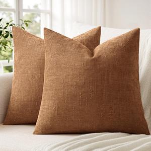 ANRODUO Pack of 2 Decorative Textured Throw Pillow Covers Soft Bronze Euro Square Accent Solid Chenille Cushion Cover Cozy Farmhouse Pillow Case for Couch Sofa Bed Living Room Home Decor 24x24 Inch