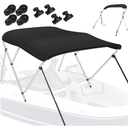 Tops for Boats, Black 3 Bow 88" L x 68" W, 900D Polyester Bimini Top, 2 Rear Support Poles and Storage Boot, 4 Adjustable Nylon Straps