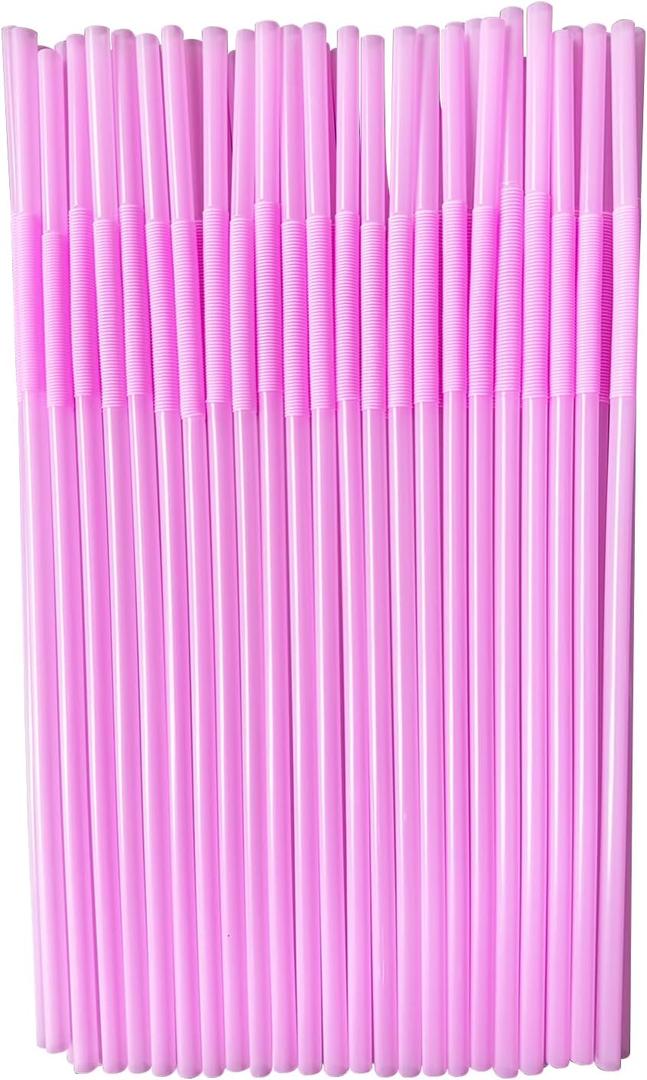 2 x YAOSHENG 200pcs Pink Straw 10.23" x 0.23"Solid Colors Flexible Drinking Straws, Plastic Disposable Bendy Straws (Pink)