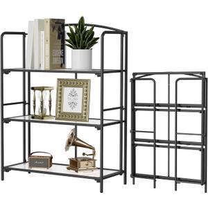 Crofy No Assembly Folding Bookshelf for Living Room, 3 Tier Black Collapsible Book Shelf for Home Office, Portable Bookcase Storage Organizer