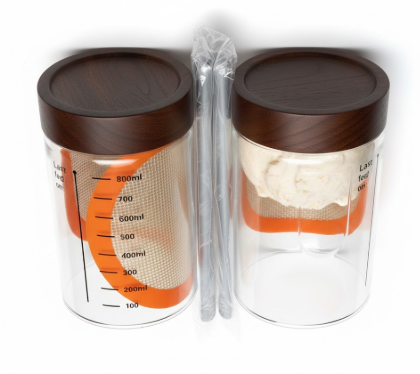 2 Set Sourdough Starter Jar Kit 1000ml Heat Resistant Sourdough Starter Container with Wooden Lid Reusable Wide Mouth Glass Sourdough Fermentation Jar for Sourdough Bread Baking