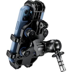 BRCOVAN Motorcycle Fork Stem Phone Mount Holder with Vibration Dampener, Heavy Duty Cellphone Cradle Fit Stem Tubes 12mm-25.4mm in Diameter, Adjustable for 5.4-6.9'' Smartphone