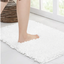 Bathroom Rug Non Slip Bath Mat (16x24Inch White) Water Absorbent Super Soft Shaggy Chenille Machine Washable Dry Extra Thick Perfect Absorbant Best Small Plush Carpet for Shower Floor