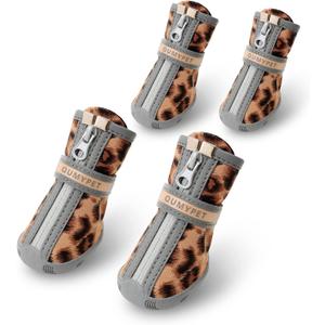 QUMY Dog Shoes for Small Dog, Puppy Dog Boots & Paw Protectors for Winter Snow Day, Summer Hot Pavement, Waterproof in Rain Weather, Ourdoor Hiking, Indoor Hardfloors with Skid-Resistant Sole (size 3: 1.70"x1.31"(L*W), Leopard)