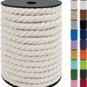 JeogYong 10mm Cotton Cord, 75 Feet Natural Macrame Rope Yarn, 3 Strand Twisted Cotton Cord, Macrame String for Crafts, Wall Hangings, Plant Hangers, Gift Wrapping, Decorations (Natural)