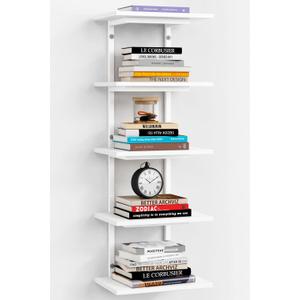 Harwaya White 5 Tier Wall Shelf Unit for Shoes Display, Lack Wall Bookshelf for Bedroom, Vertical Tiered Floating Book Shelves for Office Living Room Bathroom Vanity Kitchen Closet Purses Bags