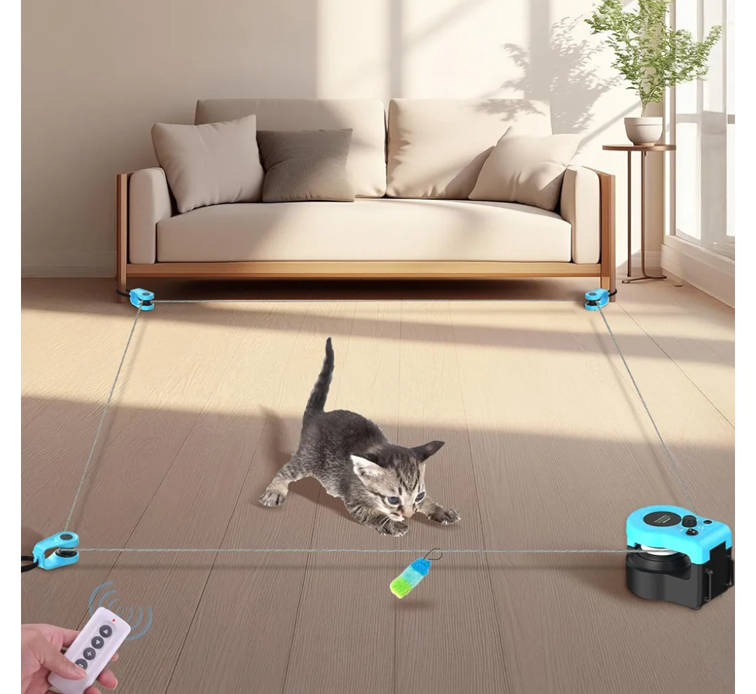Interactive Cat Toy for Indoor - Automatic Cat Treadmill with Remote Control, 3 Speeds, Quiet Motor & Durable Design | Indoor Chase Hunting Feather Toys for Fitness, Playtime & Energy Release (Blue)