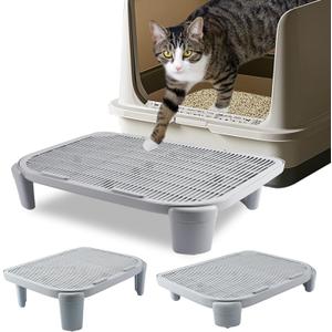 Adjustable Cat Litter Ramp for Elevated Cat Litter Box, Double Layered Litter Trapper with Filter Function, Easy Clean, Non-Slip Step and Stair-Gray Adjustable Cat Litter Ramp for Elevated Cat Litter Box, Double Layered Litter Trapper with Filter Function, Easy Clean, Non-Slip Step and Stair-Gray