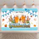 2 x ZTHMOE Fabric 72x43inch Oktoberfest Photography Backdrop Blue White German Bavarian Beer Festival Background Autumn Harvest Celebration Party Decorations Photo Banner Booth