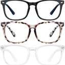 hunsquer Blue Light Glasses for Woman/Men Computer Blue Light Glasses (1a8068 3pack Black+douhua+toumin)