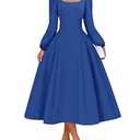 ZESICA Women's Long Sleeve Midi Dresses 2026 Fall Square Neck Swing A Line Wedding Guest Evening Prom Dress (S)