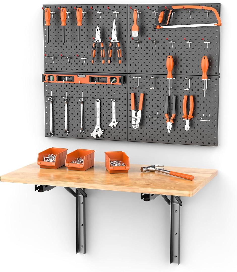 Heavy Duty Folding Workbench with Pegboard, Wall Mount Work Table