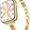 Mosonio Slim Bracelet Bands for Apple Watch Women, Elegant Thin Metal Band with Embedded Silicone Accents for iWatch, Easy-Adjust Link Strap Compatible with Apple Watch Series 11/ 10 (42mm), Series 9/ 8/ 7 (41mm), Series 6/ 5/ 4/ SE (40mm), Series 3/ 2/ 1 (38mm)