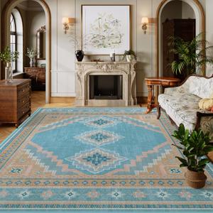 8x10 Area Rug - Washable Ultra-Thin Carpet Non-Slip Blue Yellow
Vintage Rug Soft & Stain Resistant for Living Room Bedroom Dining Room Home Office