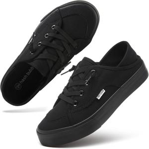 hash bubbie Women's Slip on Shoes Canvas Shoes Non Slip Fashion Sneakers for Women Low Top Loafers (9, Full Black)