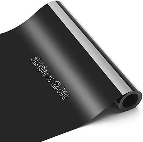 Flasoo Heat Transfer Vinyl Rolls, 12" x 24ft HTV Iron on Vinyl for Shirts, Compatible with Cricut, Cameo, Heat Press Machines (Black) PACK OF 2