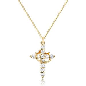 Mothers Day Gifts for Mom Upgraded Crown Cross Necklace for Women 14K Gold Plated Crown Cross Pendant Necklace Simple Diamond Gold Necklaces Faith Cross Jewelry First Communion Necklace