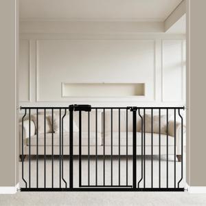 WAOWAO Baby Gate 57.48-62.20" Extra Wide Pressure Mounted Walk Through Swing Auto Close Safety Black Metal Toddler Kids Child Dog Pet Puppy for Stairs, Doorways, Kitchen