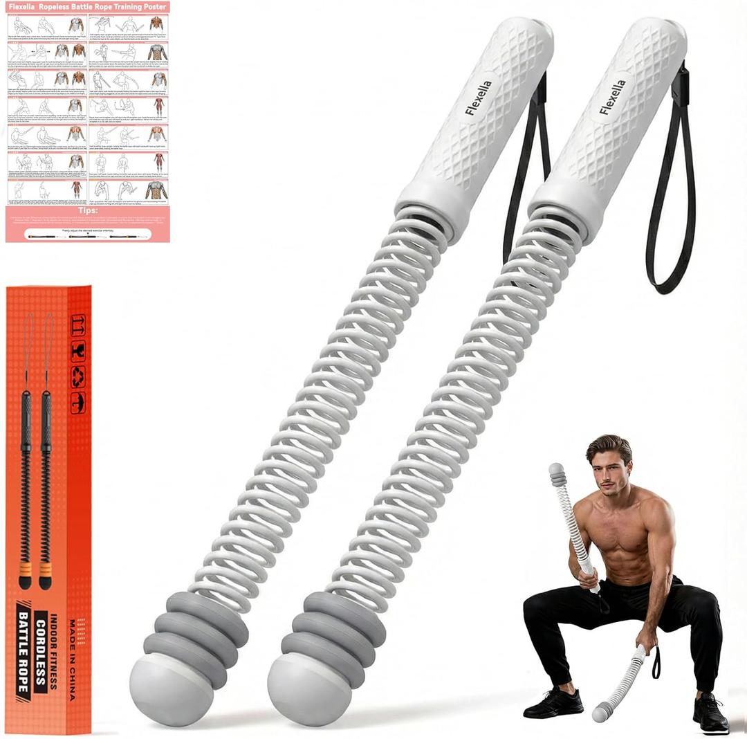 Ropeless Battle Ropes with Adjustable Weights, Portable Cordless Battle Ropes for Home Gym, HIIT & Low Impact Cardio Workouts, Compact Gym Equipment for Men & Women (Gray)