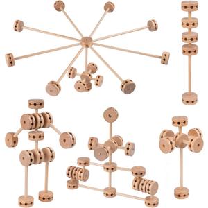 Wooden Building Blocks 60PCS Montessori STEM Toy for Kids 6+, Natural Wood Splicing Joints and Sticks Educational Sensory Tinker Creative 3D Playset Stacking Game