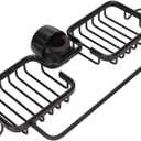 Kitchen Sink Faucet Organizer, Aluminum Alloy Double Sponge Holder Over Faucet, Sink Caddy Organizer with Hook & Dishcloth Rod, Drain Rack for Home Kitchen Bathroom, Fits 0.59" - 1.1" Diameter Pipes (Black)