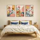 FWIEXA Boho Floral Canvas Wall Art,Pink Flower Pictures Wall Decor,Modern Orange Flowers Wall Art,Abstract Plant Botanical Art Print,Wildflower Bohemian Artwork for Bedroom Rustic Farmhouse 16x24''x3