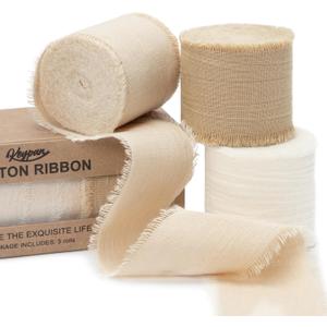 Boho Set Ribbon 1-1/2 Inch x 15 Yards Crinkle Fabric Cotton Ribbons for Gift Wrapping Wedding Invites Baby Shower DIY Crafts Home Decor