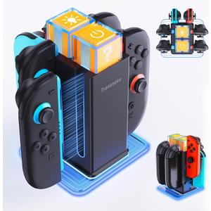 6-in-1 Charging Dock for Nintendo Switch 2/ Switch/OLED, Switch Controller Charger with Magnetic&Slide-in Dual Charging System, 9 RGB Lighting Modes&4 Brightness Levels, Joycon 2/1 Accessories
