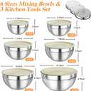 Mixing Bowls with Lids Set, 6 PCS Stainless Steel Mixing Bowls with 3 Grater Attachments, Kitchen Food Storage Organizers Nesting Mixing Bowl, Large Size 4.5, 3.5, 2.1, 1.5, 1.1, 0.7QT (Khaki)