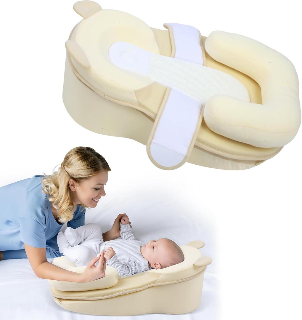 Baby Feeding Pillow, Anti Overflow Feeding Pillow for Reducing Spit-Up, Safety Nursing Pillow, Baby Lounger Reflux Wedge Breastfeeding, Removable top and Bottom Yellow