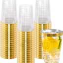 I00000 50 Pack 20 oz Gold Plastic Cups, Elegant Gold Rimmed Plastic Cups, Disposable Cocktail Glasses Wine Glasses, 20 oz Premium Tumblers Perfect for Birthday, Party & Wedding