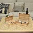 DECOR4SEASON Decorative Storage Boxes with Hinged Lid, 2 Pcs Memory Box for Keepsakes, Wooden Treasure Chest Box, Large Vintage Craft Box Trunk Basket for Men, Kids, Jewelry, (Linen Lid, White) (Natural Brown)